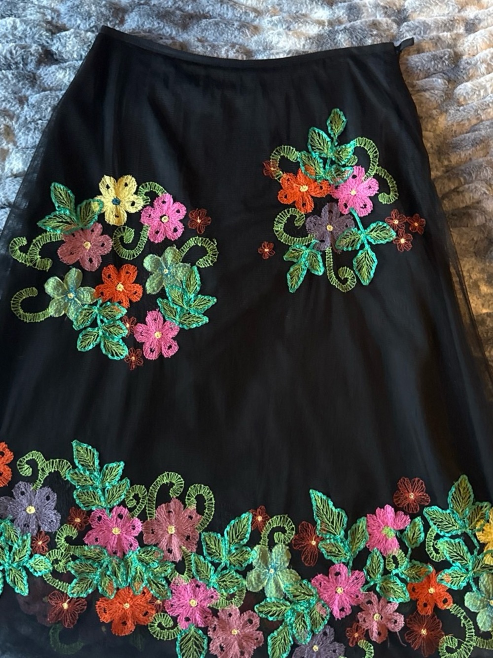 Naked Zebra Black A-Line Skirt with Multicolor Floral Embroidery